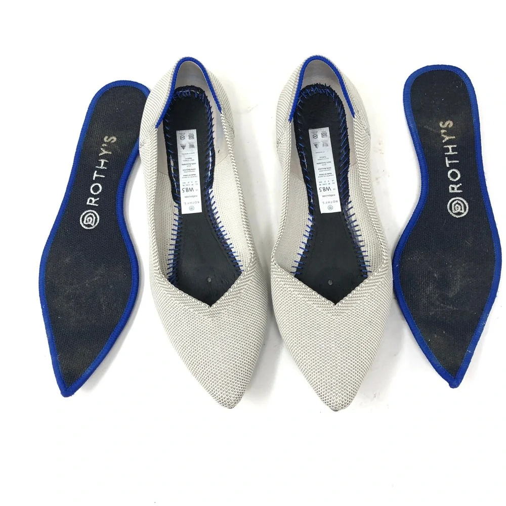 Rothy's Womens 8.5 The Point Travel Foldable Flats Light Grey Pointed Toe Com